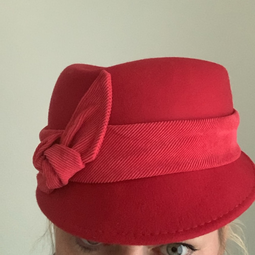 New Nine West Womens Maroon Wool Felt Adjustable Bow Accent Cloche Hat